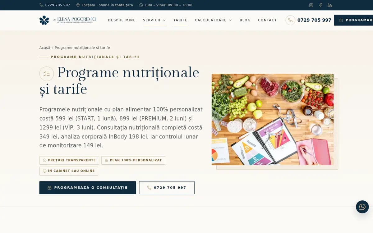 DrElenaPogorevici.ro – Programe nutriționale și tarife