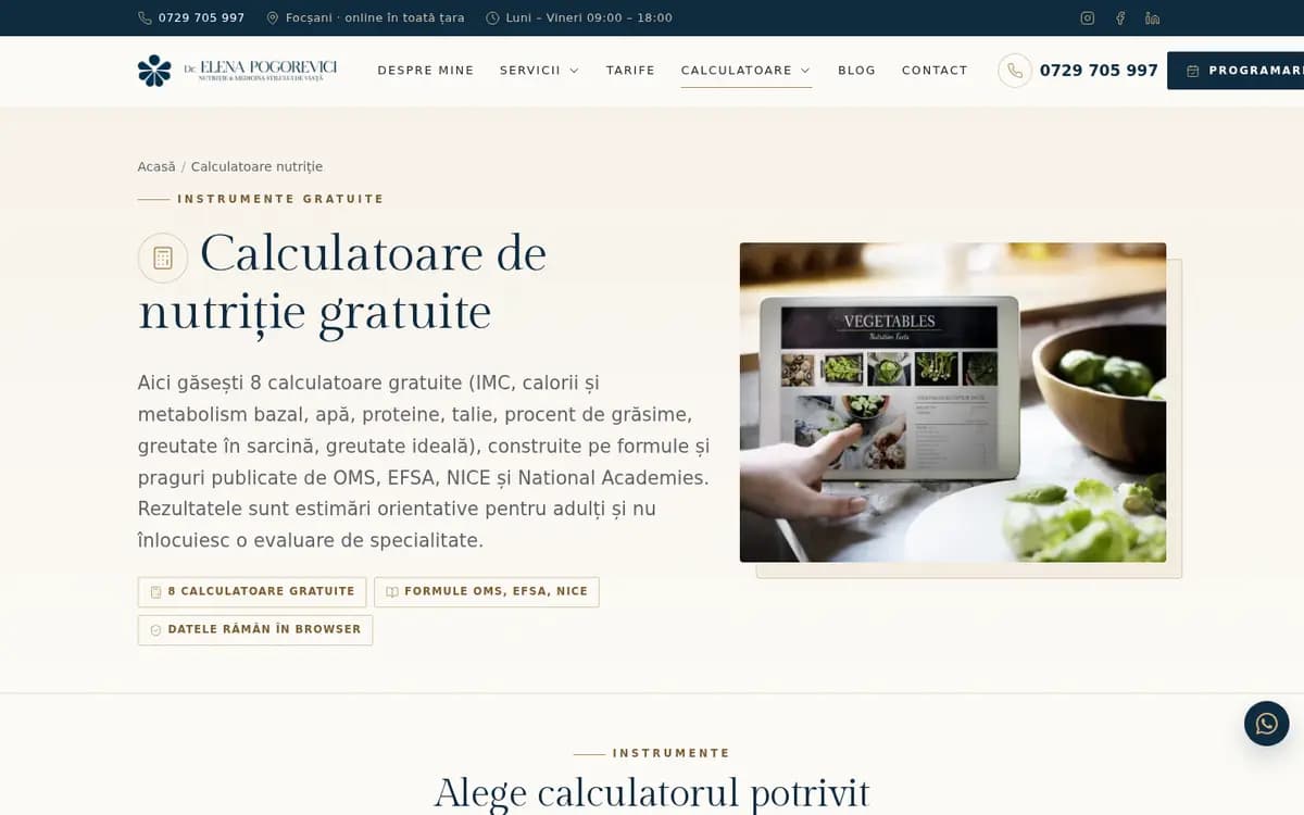 DrElenaPogorevici.ro – Calculatoare de nutriție