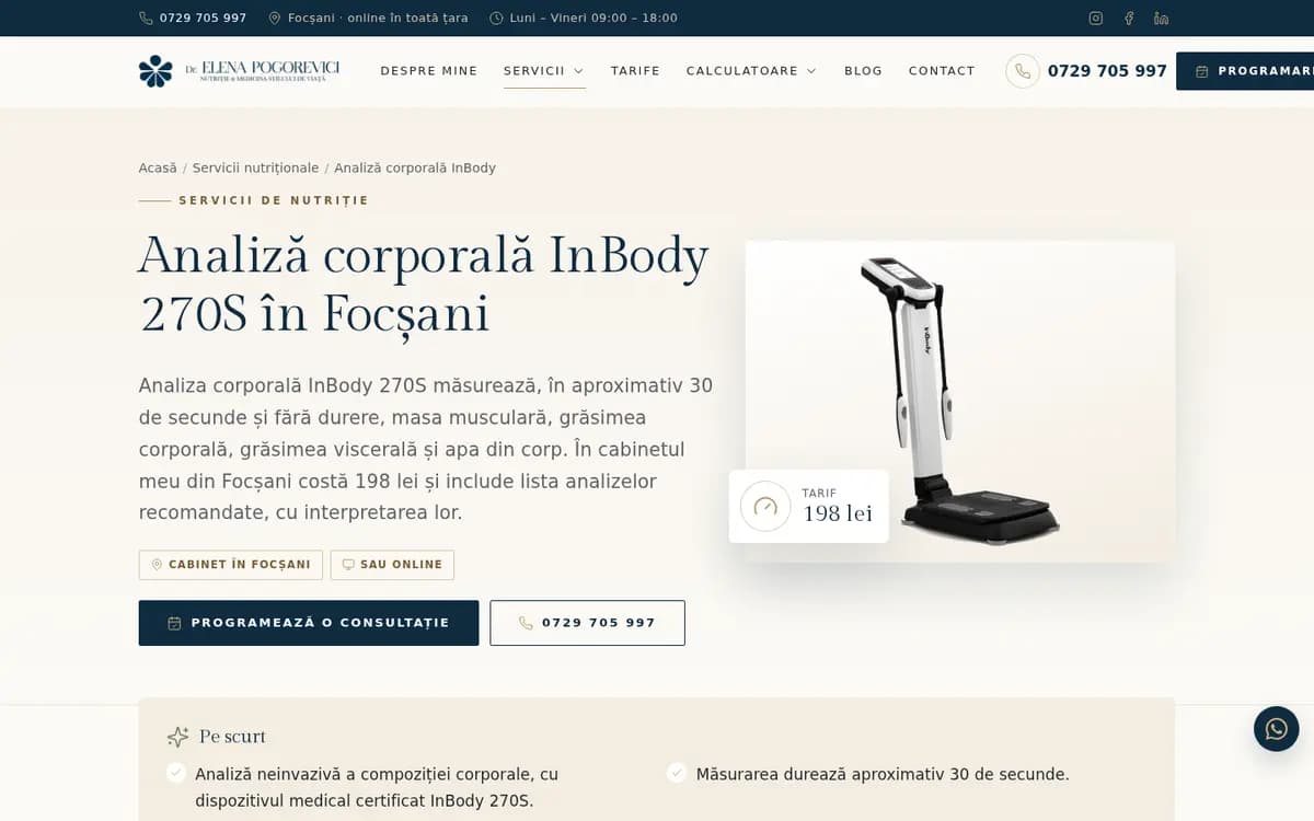 DrElenaPogorevici.ro – Analiza corporală InBody