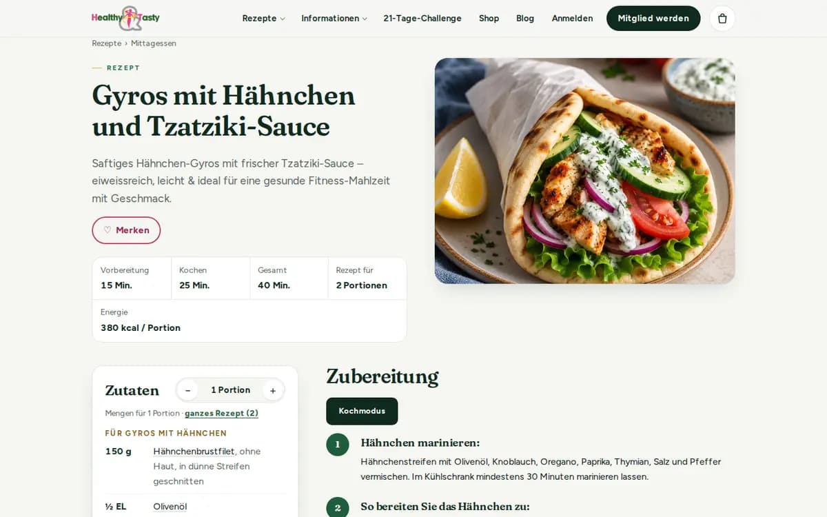 HealthyAndTasty.ch – Rețetă cu valori nutritive