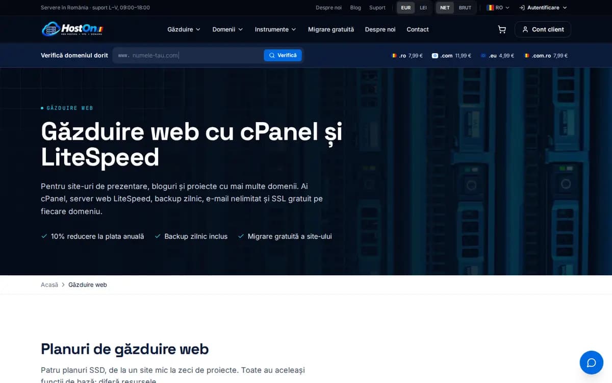 HostON.ro – Pagina de găzduire web