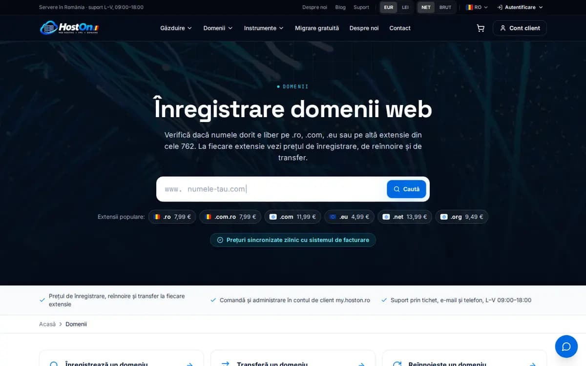 HostON.ro – Înregistrare domenii