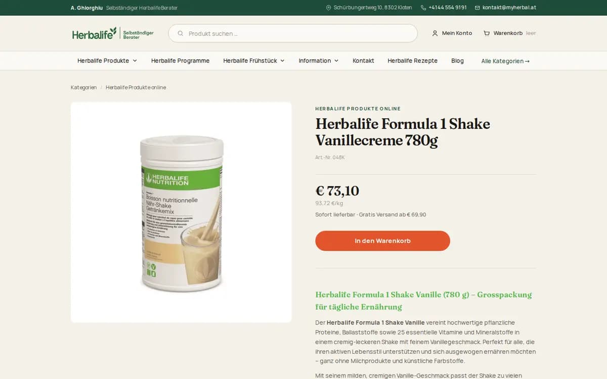 MyHerbal.at – Pagină de produs Formula 1