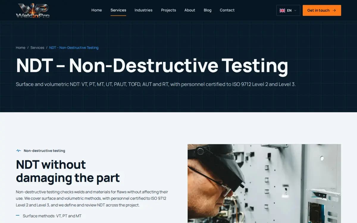 WeldinPro.com – Pagina serviciului NDT