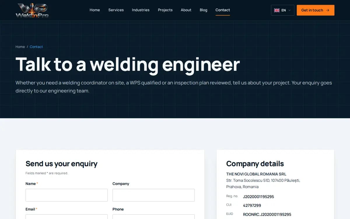 WeldinPro.com – Formular de solicitare tehnică