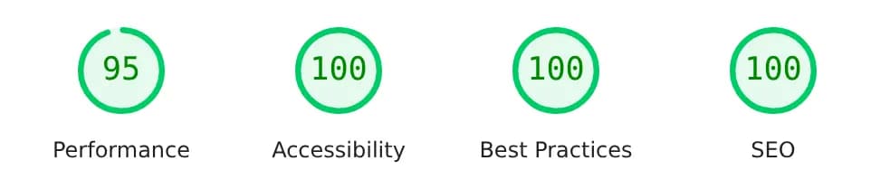 PageSpeed Mobil: Performanță 95, Accesibilitate 100, Bune practici 100, SEO 100