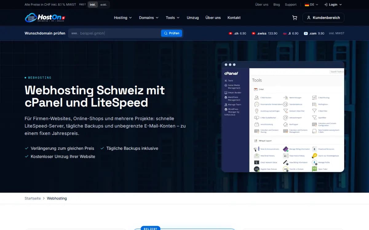 HostON.ch – Pagina de găzduire web