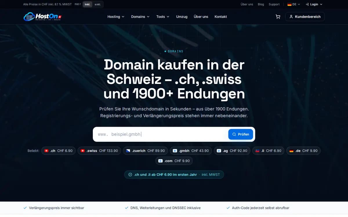 HostON.ch – Căutare domenii