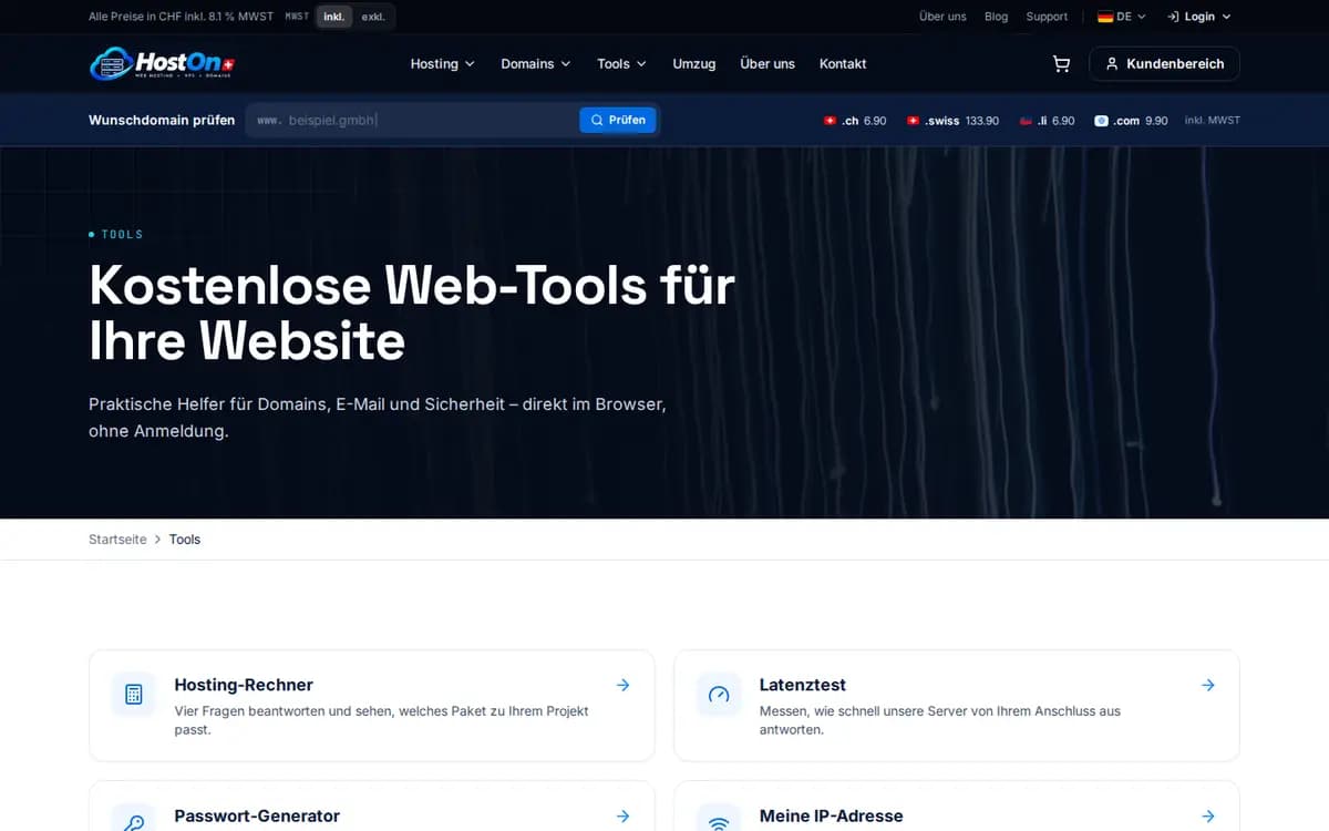 HostON.ch – Instrumente web gratuite