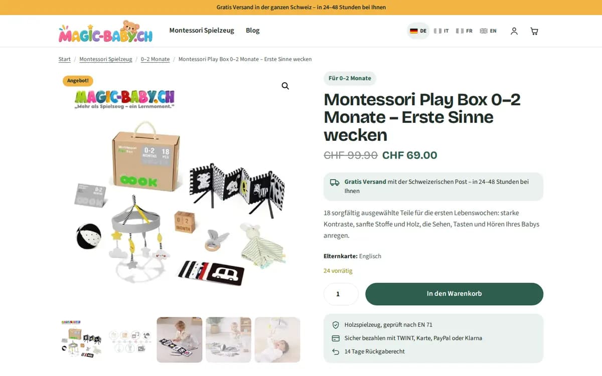 Magic-Baby.ch – Pagină de produs Play Box