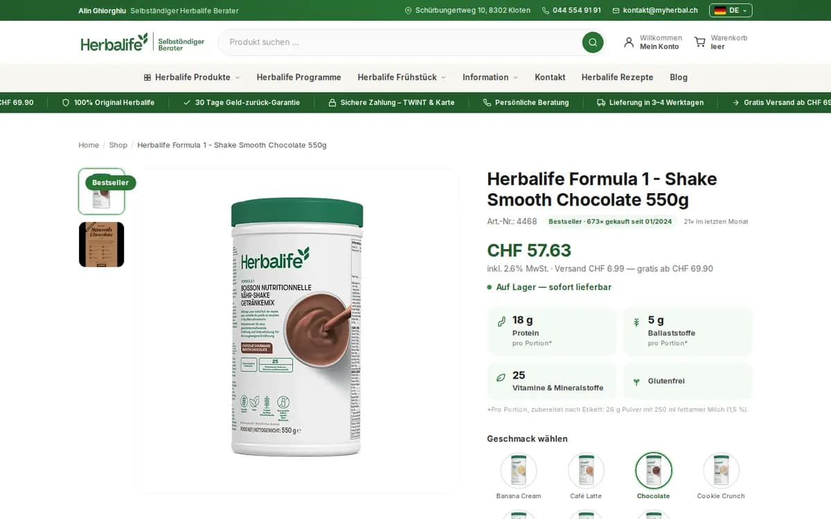 MyHerbal.ch – Pagină de produs Formula 1