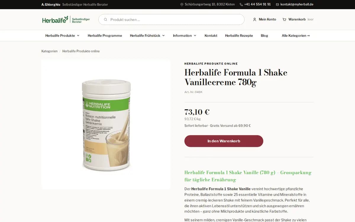 MyHerball.de – Pagină de produs Formula 1
