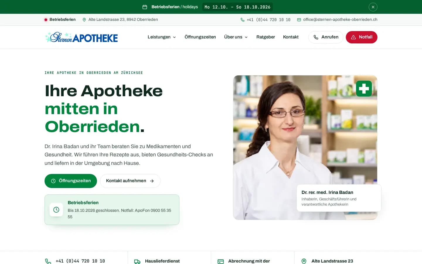 Sternen-Apotheke-Oberrieden.ch – Pagina principală a farmaciei